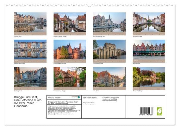 Produktbild: Br&uuml;gge und Gent, eine Fotoreise durch die zwei Perlen Flanderns. (hochwertiger Premium Wandkalender 2026 DIN A2 quer), Kunstdruck in Hochglanz
