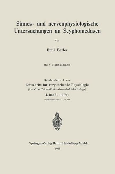 Produktbild: Sinnes- und nervenphysiologische Untersuchungen an Scyphomedusen