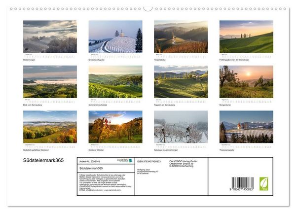 Produktbild: S&uuml;dsteiermark365 (hochwertiger Premium Wandkalender 2026 DIN A2 quer), Kunstdruck in Hochglanz