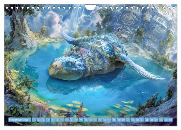Produktbild: Fantasiekreaturen am Wasser - Biomorphe Landschaften (Wandkalender 2026 DIN A4 quer), CALVENDO Monatskalender