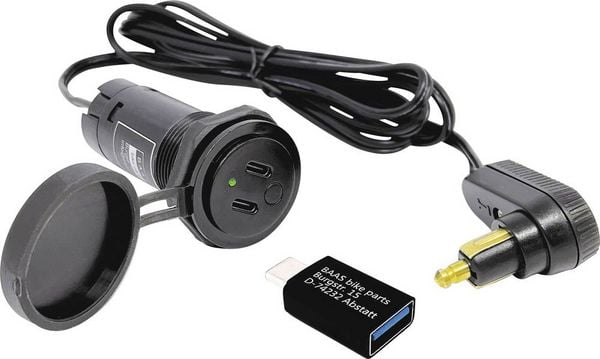 Produktbild: BAAS Tankrucksack-Kabel mit 2 USB-C-Anschl&uuml;ssen und 1 USB-A Adapter USB22