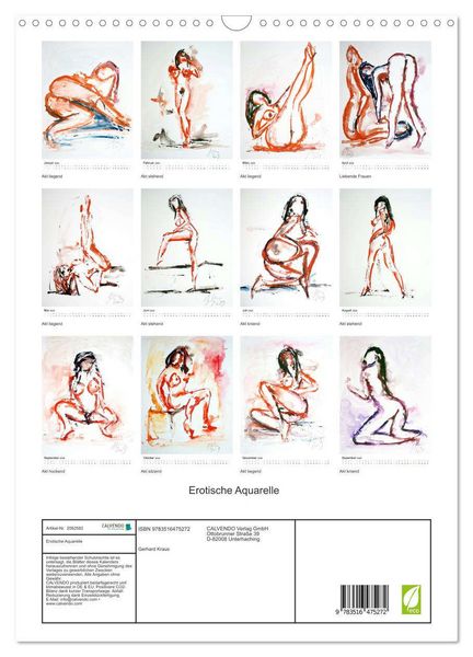 Produktbild: Erotische Aquarelle (Wandkalender 2026 DIN A3 hoch), CALVENDO Monatskalender