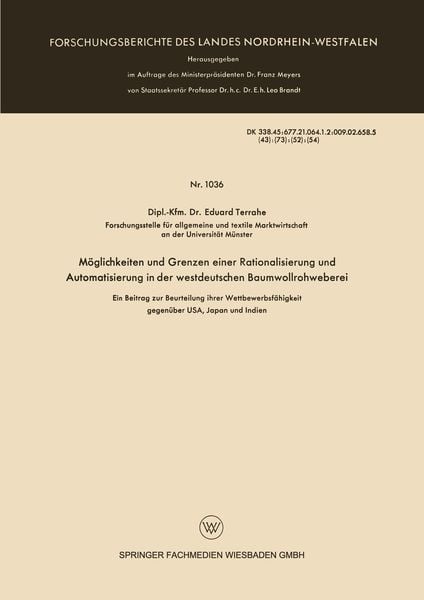 Produktbild: M&ouml;glichkeiten und Grenzen einer Rationalisierung und Automatisierung in der westdeutschen Baumwollrohweberei