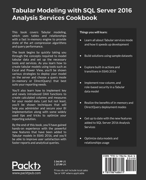 Produktbild: Tabular Modeling with SQL Server 2016 Analysis Services Cookbook