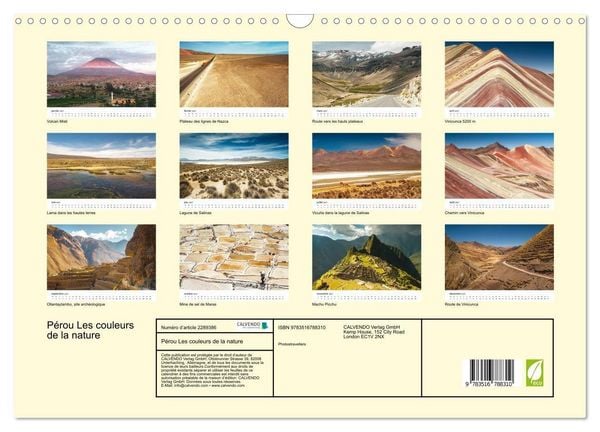 Produktbild: P&eacute;rou Les couleurs de la nature (Calendrier mural 2027 DIN A3 vertical), CALVENDO calendrier mensuel