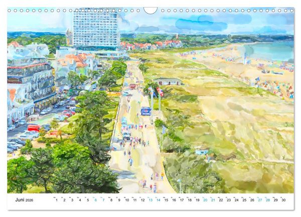Produktbild: Warnem&uuml;nde - Die Ostseestadt illustriert in Aquarell (Wandkalender 2026 DIN A3 quer), CALVENDO Monatskalender