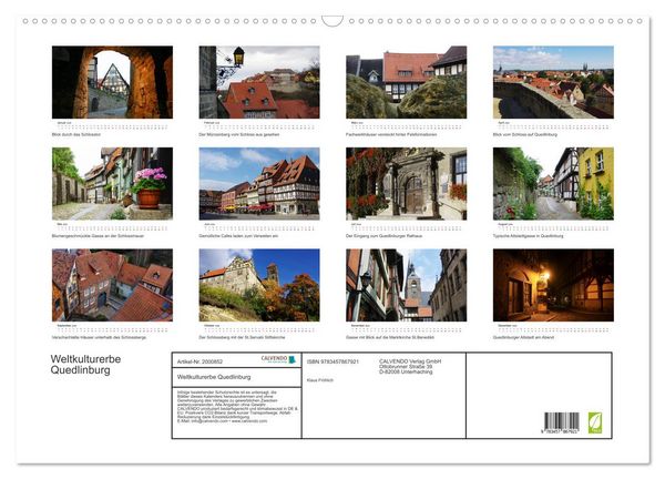 Produktbild: Weltkulturerbe Quedlinburg (Wandkalender 2026 DIN A2 quer), CALVENDO Monatskalender