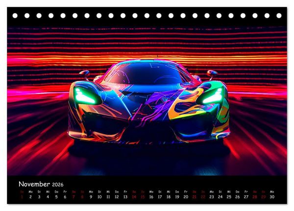 Produktbild: Futuristische Neon Cars (Tischkalender 2026 DIN A5 quer), CALVENDO Monatskalender