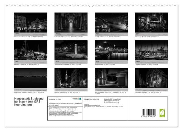 Produktbild: Hansestadt Stralsund bei Nacht (mit GPS-Koordinaten) (hochwertiger Premium Wandkalender 2026 DIN A2 quer), Kunstdruck in Hochglanz