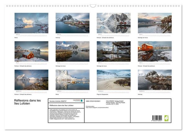 Produktbild: R&eacute;flexions dans les &icirc;les Lofoten (Calendrier mural 2026 DIN A2 vertical), CALVENDO calendrier mensuel