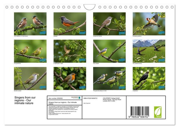 Produktbild: Singers from our regions - Our intimate nature (Wall Calendar 2026 DIN A4 landscape), CALVENDO 12 Month Wall Calendar