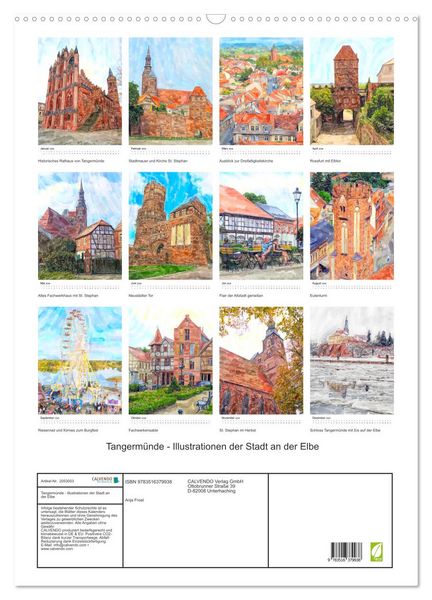 Produktbild: Tangerm&uuml;nde - Illustrationen der Stadt an der Elbe (Wandkalender 2026 DIN A2 hoch), CALVENDO Monatskalender