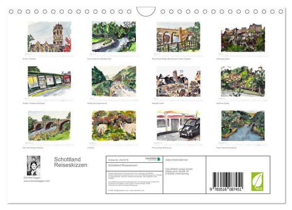 Produktbild: Schottland Reiseskizzen (Wandkalender 2026 DIN A4 quer), CALVENDO Monatskalender