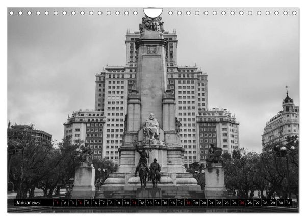 Produktbild: Madrid - Schwarz-Wei&szlig; Impressionen (Wandkalender 2026 DIN A4 quer), CALVENDO Monatskalender