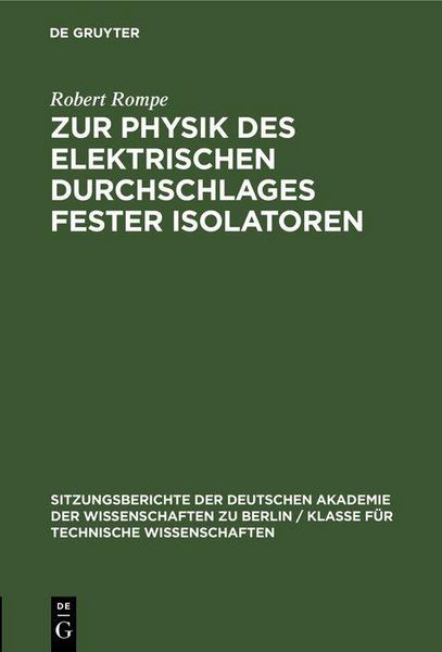 Produktbild: Zur Physik des elektrischen Durchschlages fester Isolatoren