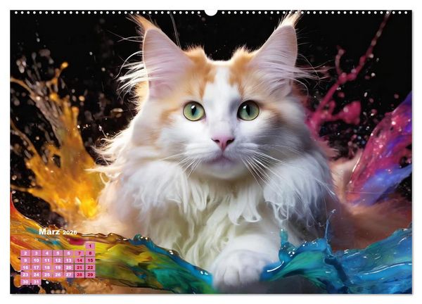 Produktbild: Splash - Katzen im Farbrausch (hochwertiger Premium Wandkalender 2026 DIN A2 quer), Kunstdruck in Hochglanz