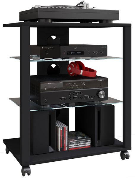 Produktbild: Hifi M&ouml;bel Rack Glas Phono Mediaregal Folas Rollen