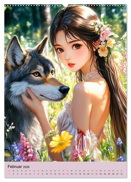 Produktbild: Magische Manga-Girls. Zauberhafte Illustrationen mit Krafttieren (hochwertiger Premium Wandkalender 2026 DIN A2 hoch), Kunstdruck in Hochglanz