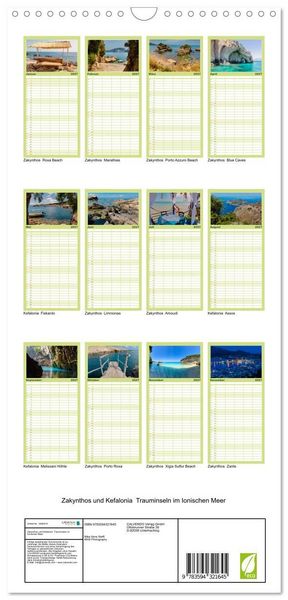 Produktbild: Familienplaner 2027 - Zakynthos und Kefalonia Trauminseln im Ionischen Meer mit 5 Spalten (Wandkalender, 21 x 45 cm) CALVENDO