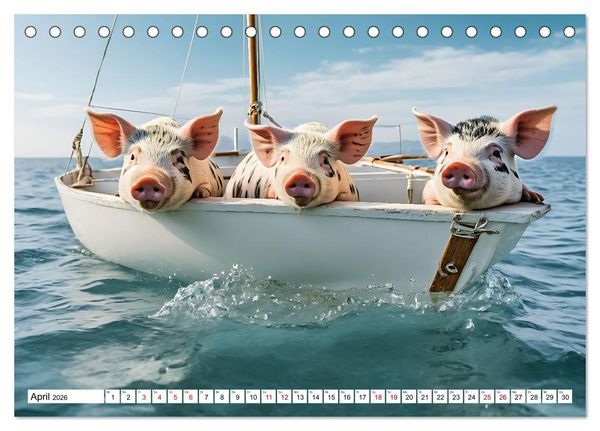 Produktbild: Schwimmende Schweine im Paradies (Tischkalender 2026 DIN A5 quer), CALVENDO Monatskalender