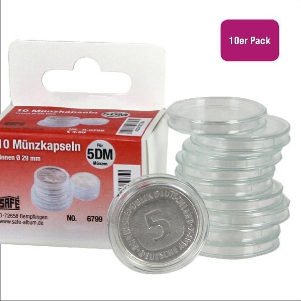 Produktbild: M&uuml;nzkapseln Durchmesser 29 mm, f&uuml;r Format 5-DM-M&uuml;nzen, 10 St&uuml;ck