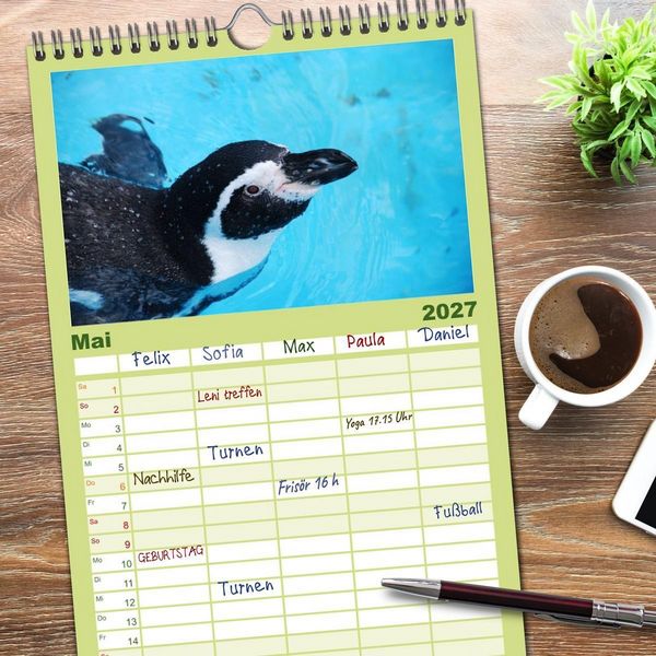 Produktbild: Familienplaner 2027 - Pinguine 2027 mit 5 Spalten (Wandkalender, 21 x 45 cm) CALVENDO