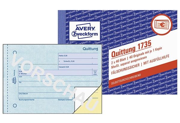 Produktbild: AVERY Zweckform Quittung selbstdurchschreibend DIN A6 quer 2x40 Blatt