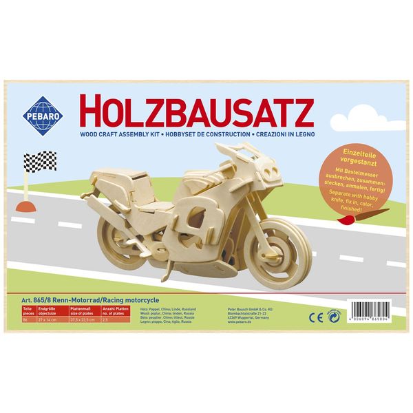 Produktbild: PEBARO 865/8 - Holzbausatz Renn-Motorrad, 86 Teile, Holzkonstruktion zum Zusammenstecken