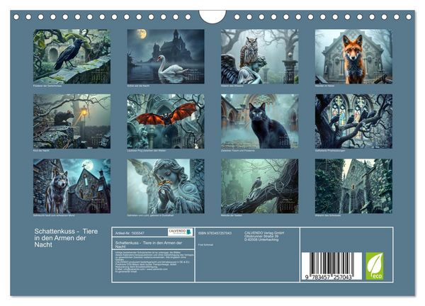 Produktbild: Schattenkuss - Tiere in den Armen der Nacht (Wandkalender 2026 DIN A4 quer), CALVENDO Monatskalender