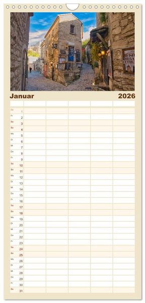 Produktbild: Familienplaner 2026 - Frankreichs idyllische D&ouml;rfer mit 5 Spalten (Wandkalender, 21 x 45 cm) CALVENDO