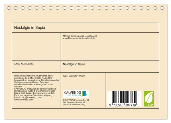 Produktbild: Nostalgie in Sepia (Tischkalender 2026 DIN A5 quer), CALVENDO Monatskalender