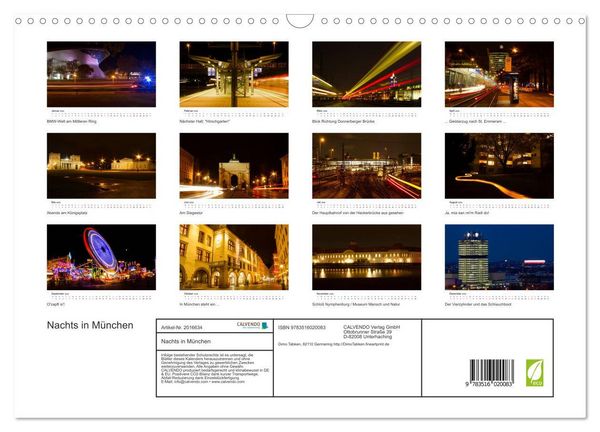 Produktbild: Nachts in M&uuml;nchen (Wandkalender 2026 DIN A3 quer), CALVENDO Monatskalender