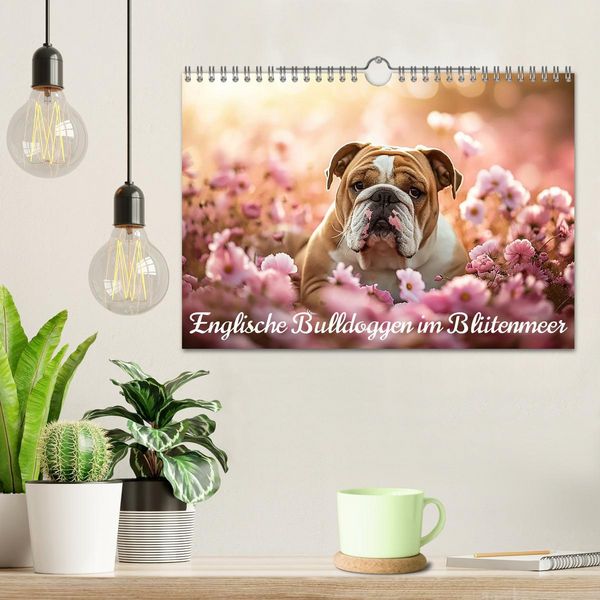 Produktbild: Englische Bulldoggen im Bl&uuml;tenmeer (Wandkalender 2026 DIN A4 quer), CALVENDO Monatskalender