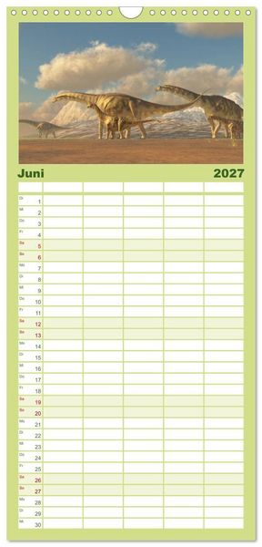 Produktbild: Familienplaner 2027 - Dinosaurier. Urzeitliche Giganten mit 5 Spalten (Wandkalender, 21 x 45 cm) CALVENDO