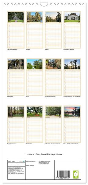 Produktbild: Familienplaner 2027 - Louisiana - S&uuml;mpfe und Plantagenh&auml;user mit 5 Spalten (Wandkalender, 21 x 45 cm) CALVENDO
