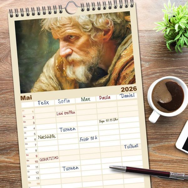 Produktbild: Familienplaner 2026 - Mystiker und Denker - Bekannte Gesichter der Vergangenheit mit 5 Spalten (Wandkalender, 21 x 45 cm) CALVENDO