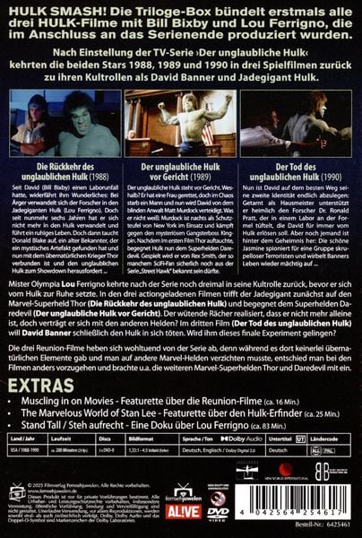 Produktbild: Der unglaubliche Hulk - Die komplette Spielfilm-Trilogie von 1988-1990 plus Extras [3 DVDs]