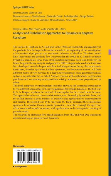 Produktbild: Analytic and Probabilistic Approaches to Dynamics in Negative Curvature