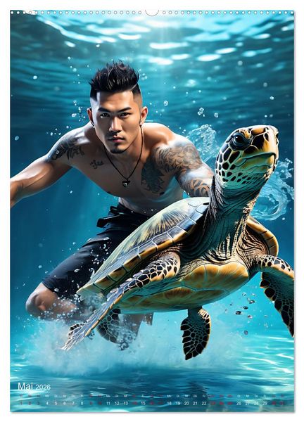 Produktbild: Athletische Kerle - Muskeln, Tattoos und Wassertiere (hochwertiger Premium Wandkalender 2026 DIN A2 hoch), Kunstdruck in Hochglanz