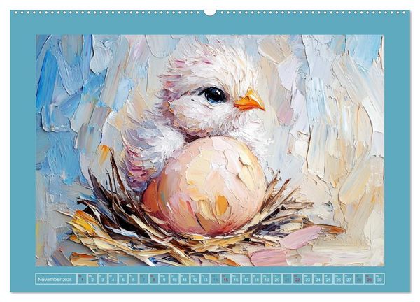 Produktbild: Federleichte Sch&ouml;nheiten. Duftige H&uuml;hner-Paintings (hochwertiger Premium Wandkalender 2026 DIN A2 quer), Kunstdruck in Hochglanz