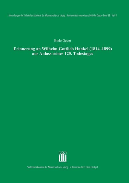 Produktbild: Erinnerung an Wilhelm Gottlieb Hankel (1814-1899) aus Anlass seines 125. Todestages