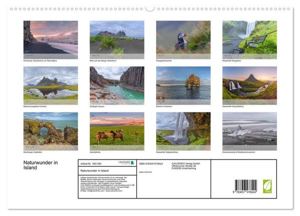 Produktbild: Naturwunder in Island (hochwertiger Premium Wandkalender 2026 DIN A2 quer), Kunstdruck in Hochglanz
