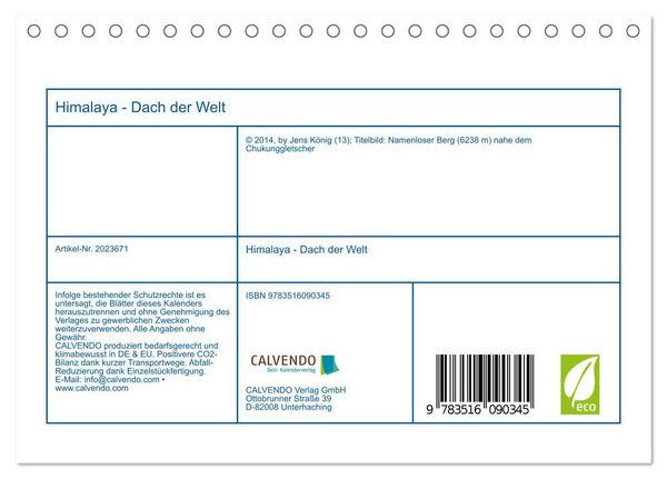 Produktbild: Himalaya - Dach der Welt (Tischkalender 2026 DIN A5 quer), CALVENDO Monatskalender