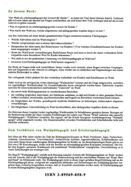 Produktbild: Der Wald als erlebnisp&auml;dagogischer Lernort f&uuml;r Kinder