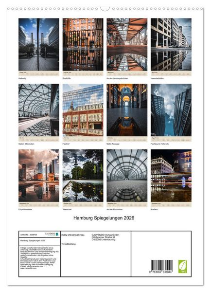 Produktbild: Hamburg Spiegelungen 2026 (hochwertiger Premium Wandkalender 2026 DIN A2 hoch), Kunstdruck in Hochglanz