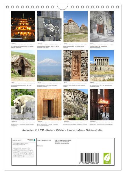 Produktbild: Armenien KULT.P - Kultur - Kl&ouml;ster - Landschaften - Seidenstra&szlig;e (Wandkalender 2027 DIN A4 hoch), CALVENDO Monatskalender