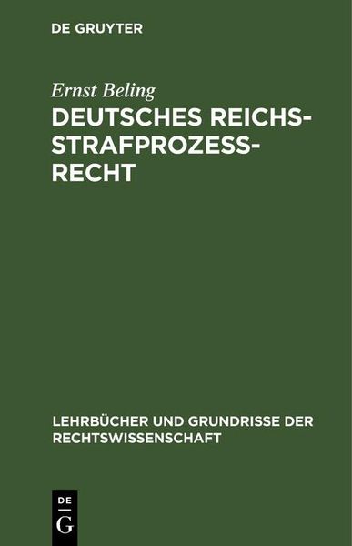 Produktbild: Deutsches Reichsstrafproze&szlig;recht