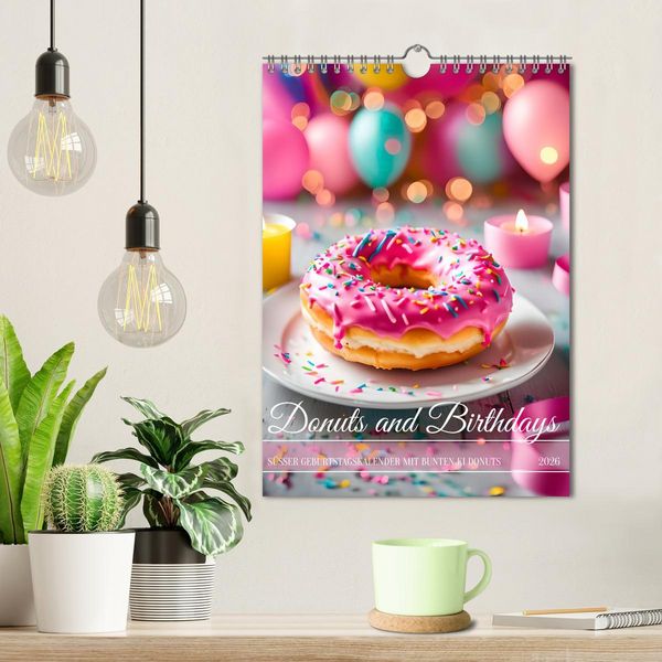 Produktbild: Donuts and Birthdays, s&uuml;&szlig;er Geburtstagskalender mit bunte KI Donuts (Wandkalender 2026 DIN A4 hoch), CALVENDO Monatskalender