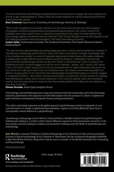 Produktbild: Psychotherapy, Anthropology and the Work of Culture