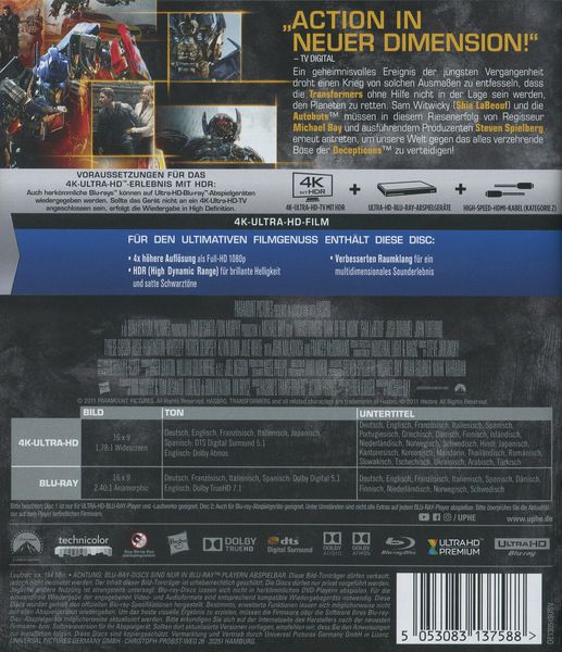 Produktbild: Transformers 3 (4K Ultra HD) (+ Blu-ray 2D)